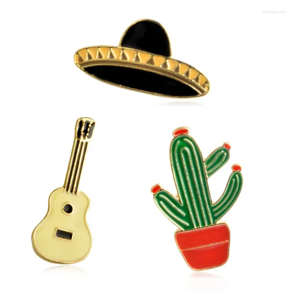 Broches cactus guitarra música esmalte pinos mulheres homens lapela emblemas mochila colar moda jóias presentes para crianças amigo navio livre