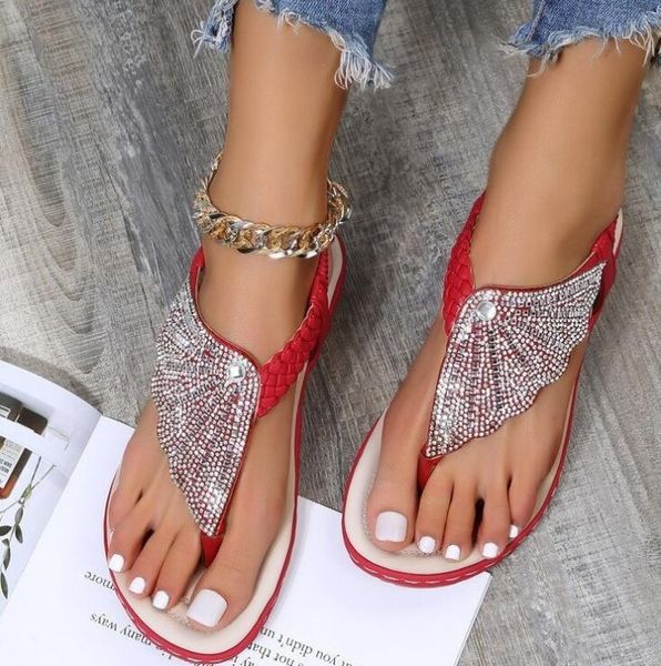 Sommer Neue Sandalen Frauen Diamant gewebte Sandale Outdoor Casual Keil Flip-Flop Mode Sandalen