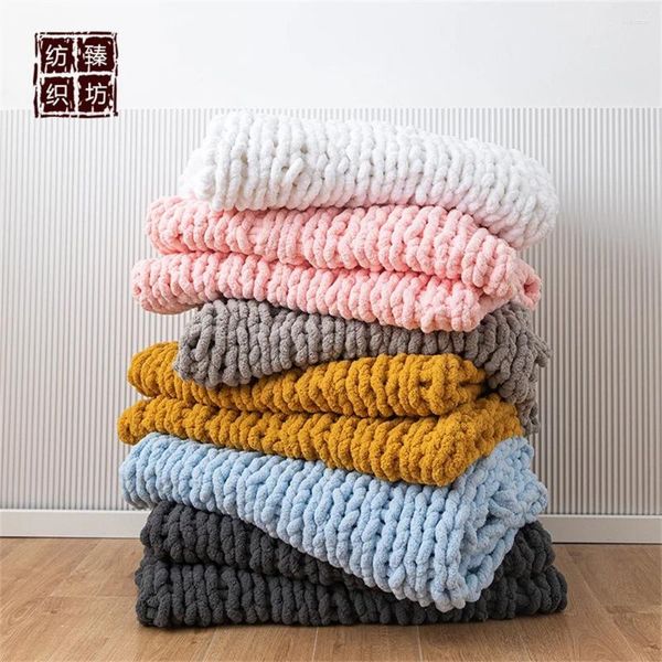 Cobertores Chunky Knit Blanket Throw Crochet com fio grande para cabo de malha para sofá