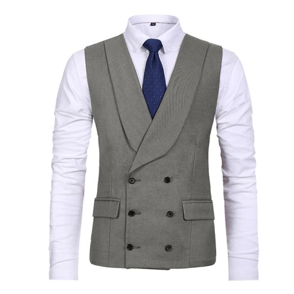 Gilet Abito da uomo Gilet Grigio Doppio Petto Due Tasche Abito retrò Gilet Costumi da sposo per Groomsmen Abito da sposa Gilet maschili 2022