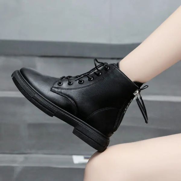 Botões calçados de caldo de calçados pretos Sapatos curtos para mulheres Botas de trabalho