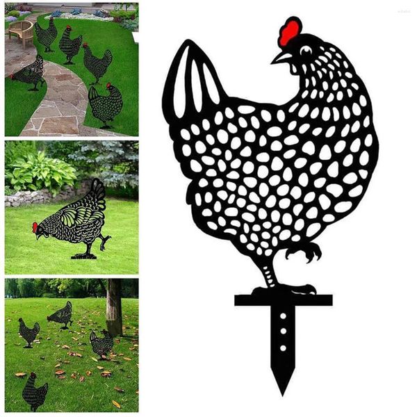 Estatuetas decorativas galinha jardim estátua metal galinha e pintinhos silhueta estacas ideal quintal gramado decoração animal ao ar livre