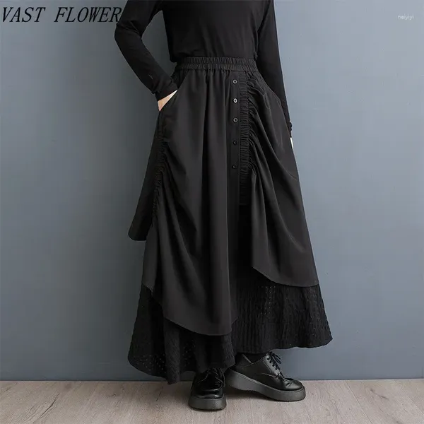 Saias preto plus size vintage cintura alta primavera verão outono casual solto longo para mulher mulheres 2024 saia