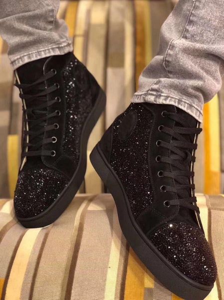 Christiane Loubiton Red-bottomed Elegant Designer Strass Leder Orlato Damen Herren Sneaker High-Top Sneakers Flache Party Hochzeitskleid Sk iAo