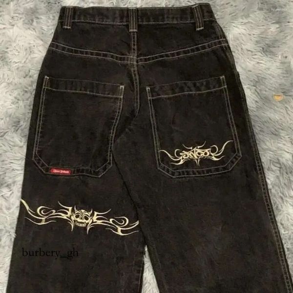 Jnco jeans masculino jnco y2k hip hop retro gráfico bordado baggy preto calças masculinas mulheres harajuku gótico cintura alta calças largas 792