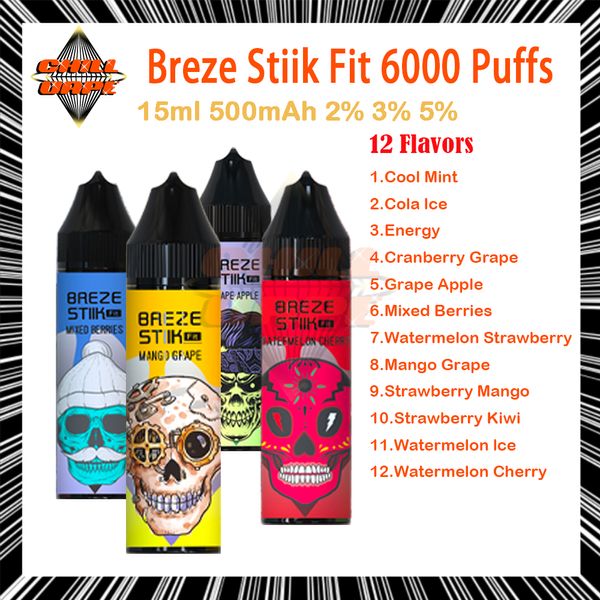 Оригинальные одноразовые вейпы Breze Stiik Fit 6000 Puff, крепость 2%, 3%, 5%, капсула 15 мл, 12 вкусов, электронные сигареты, аккумулятор 500 мАч, комплект для вейпов на 6 тыс. затяжек