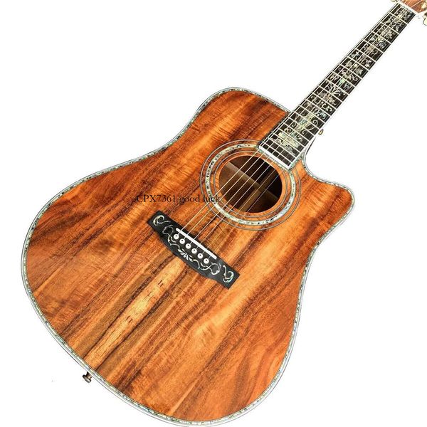 Ganz aus Koa-Holz gefertigte Akustikgitarre mit Cutaway-D-Style-Griffbrett aus Abalone-Ebenholz