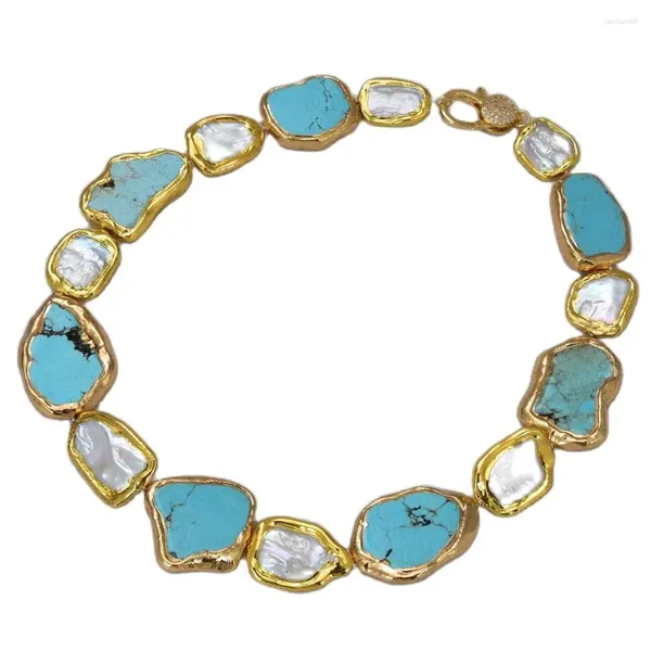 Ожерелья с подвесками, ювелирные изделия GG, натуральный культивированный белый жемчуг Кеши, синий бирюзовый самородок, ожерелье с золотым покрытием, 20 дюймов, женское