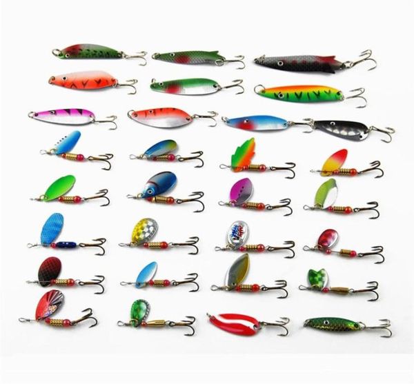 30 pçsset spinner iscas colher isca de pesca kit conjuntos 47 nadar isca isca para peixes grandes ao ar livre fácil para Fishing261Q3688367