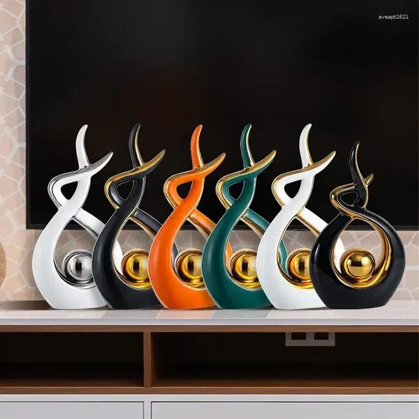 Flaschen Keramik abstrakte Staue Dekoration für Zuhause und Büro Wohnzimmer Kunst Ornament glatte Linie Figuren Zubehör