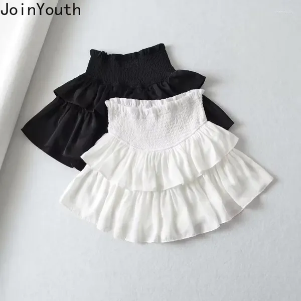 Saias doce branco roupas femininas cintura alta babados bonito jupe 2024 faldas mujer de moda japonês saia túnica mini saia 27u493