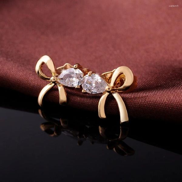 Серьги-гвоздики австрийский кристалл золотого цвета с бантом для женщин Свадебные украшения Модный тренд Оптовая продажа