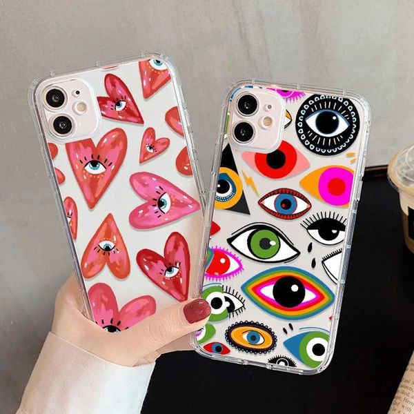 Custodie per cellulari Lucky Eye Custodia per telefono Blue Evil Eye Print adatta per iPhone 15 14 13 11 Pro Max XR X XS Max SE 7 8 Plus cover trasparente antiurto Fundas J240318