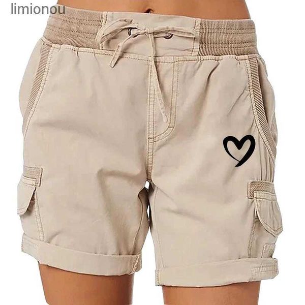 Pantaloncini da donna Pantaloncini cargo da donna stampati a cuore Pantaloncini da lavoro casual alla moda Escursionismo Estate all'aperto Tasche multiple Pantaloni corti da donna S-3XLC243128