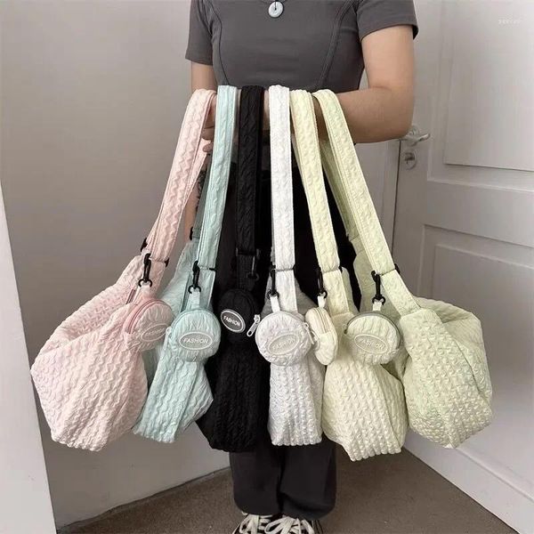 Hobo Xiuya Wolke Plissee Frauen Schulter Tasche Einfarbig Nette Weiche Leichte Hobos Messenger Casual Koreanische Mode Mädchen Handtasche