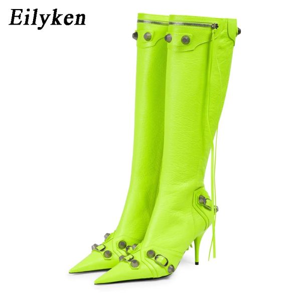 Botas Eilyken 2023 Designer de inverno Knee Heels High Boots For Women Punk Ponto de Motocicleta Botas Sexy Long Retro Boot Big Size 46