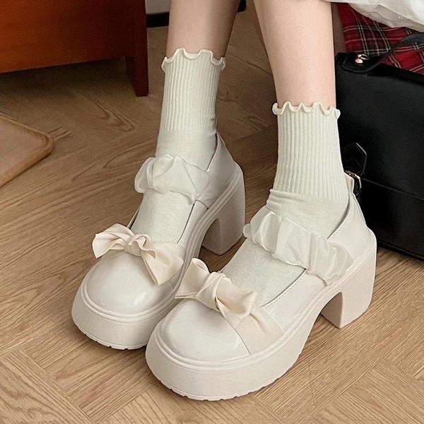 Kleid Schuhe Bogen Mary Jane Frauen High Heels Lolita Sandalen 2024 Sommer Flache Chunky Mode Süße Pumps Zapatos Weibliche