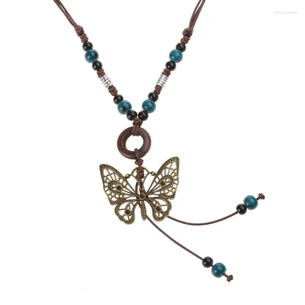 Pingente colares y4qe cor grânulos borboletas estética colar moda simples clavícula corrente mulheres corda trançada para presente de aniversário