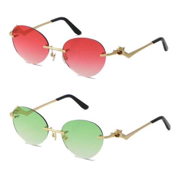 Novo modelo de venda de moda metal leopardo série óculos de sol sem aro proteção UV400 18K ouro masculino e feminino óculos de sol escudo ret6987488