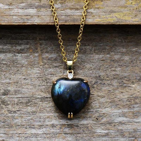Ожерелья с подвесками, исцеляющий природный камень-лабрадорит в форме сердца