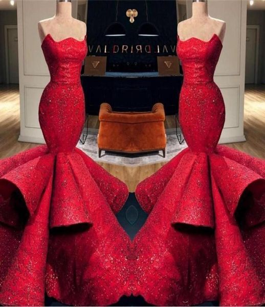 Belo formal vermelho vestidos de noite 2020 cetim sem alças lantejoulas apliques longo vestido de baile sereia pageant vestidos plissado saia1514126