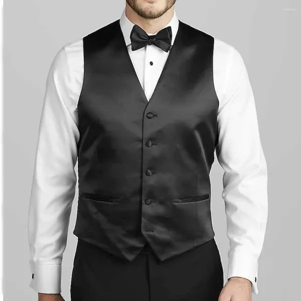 Coletes masculinos com decote em v colete de cetim terno masculino negócios sem mangas casual único breasted ternos blazer roupas