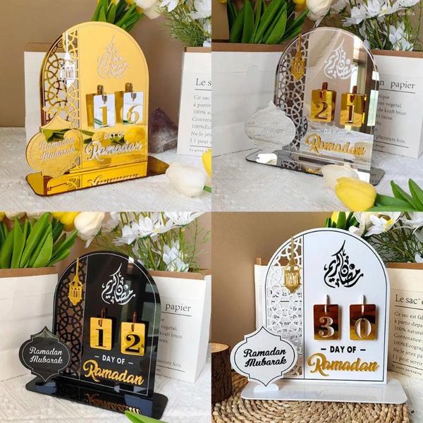 Decoração de festa diy ramadan contagem regressiva calendário presentes espelho acrílico número islâmico mubarak substituição decoração base de com j0d7