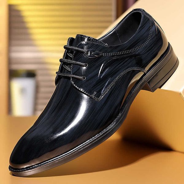 HBP Baba Olmayan Patent Deri Erkek İnek Külten Üst Damat Parlak Deri Ayakkabılar Erkek İş Ayakkabıları