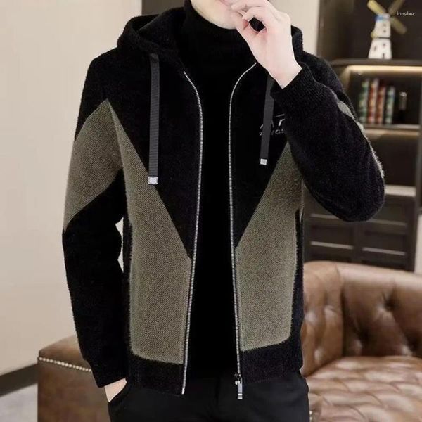 Jaquetas masculinas à prova de vento jaqueta de inverno para homens com capuz combinando com fecho de cordão plus size ajuste calor