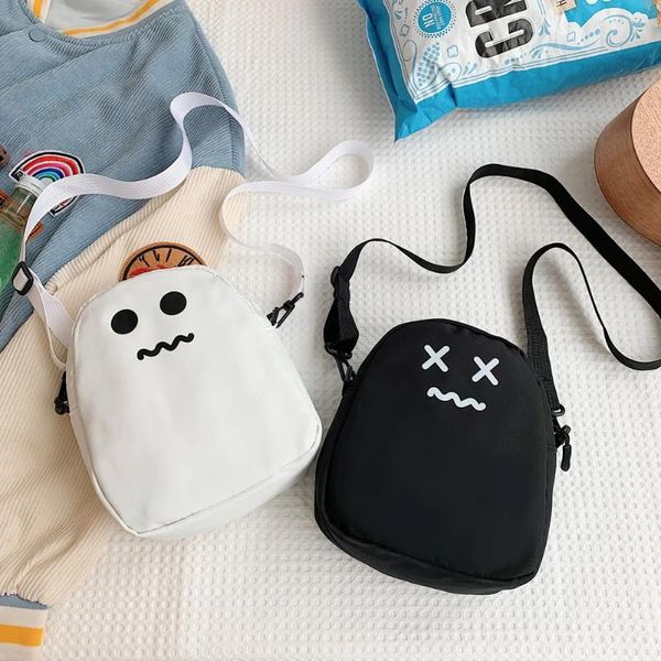 Saco engraçado mensageiro bolsa feminina náilon bonito fantasma crossbody bolsa dos desenhos animados harajuku ombro zíper senhoras bolsa de dinheiro