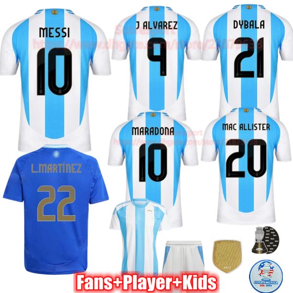 2024 Copa America Arjantin Futbol Formaları J.Alvarez Dybala Maradona Top Thai Kalite Futbol Gömlek Enzo Mac Allister Di Maria De Paul Kids Futbol Kiti Üniforma