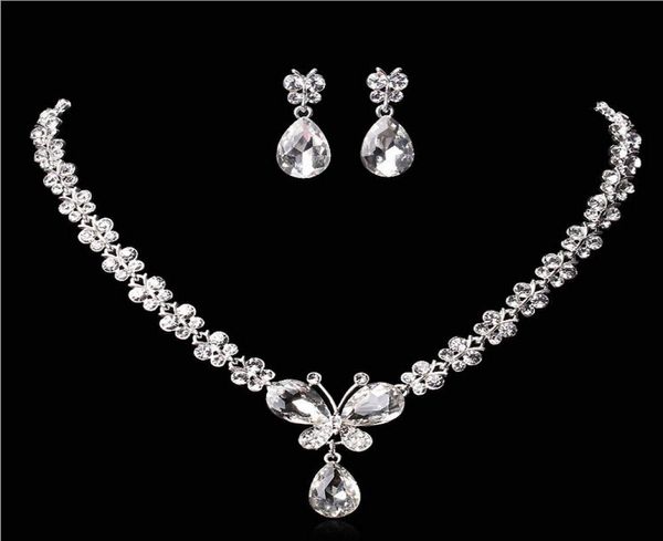 Gioielli da sposa brillanti Nuovi economici 2 set Strass Accessori per gioielli da sposa Cristalli Collana e orecchini per spettacolo di ballo Pa1515935