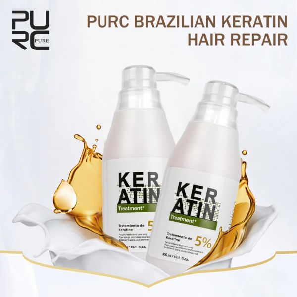 Tedaviler Purc 300ml% 5 Brezilya Keratin Tedavisi Saçları Düzleştirme Kıvırcık ve Onarma Hasarlı Keratin Saç Tedavisi