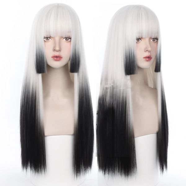 Parrucche Houyan long dritti capelli bianchi gradiente grigio e nero cosplay lolita parrucca resistente alla parrucca sintetica parrucca signore color mimia g di colore g