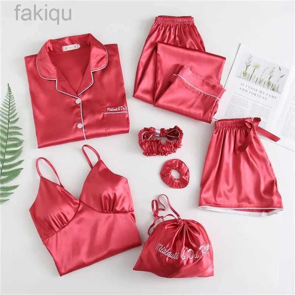 Sexy Pyjamas Frühling Neue Mode Home Kleidung sexy Seidenstück Set Herbst Shorts PJs Schlafanzug Mädchen Pink Satin Pyjamas 24318