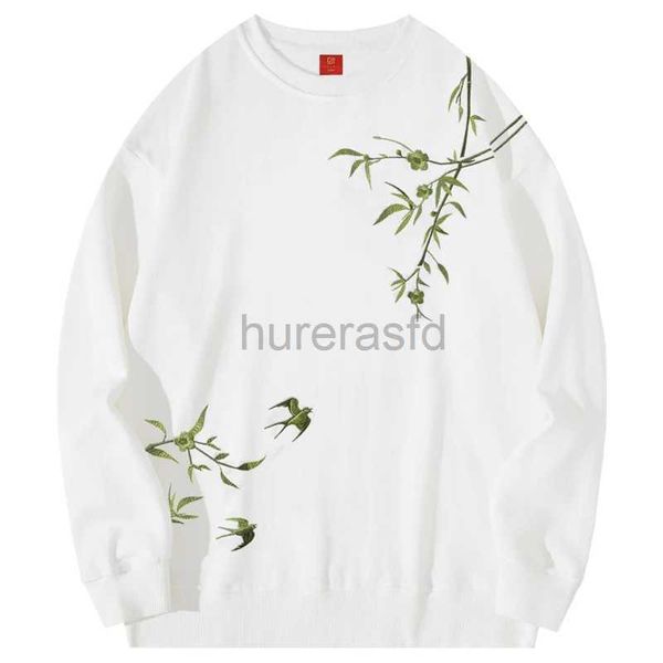 Erkek Hoodies Sweatshirts Vintage hoodies pamuk nakış hoodies Çin bambu yutma mürettebat crewneck sweatshirt sıradan çift 24318