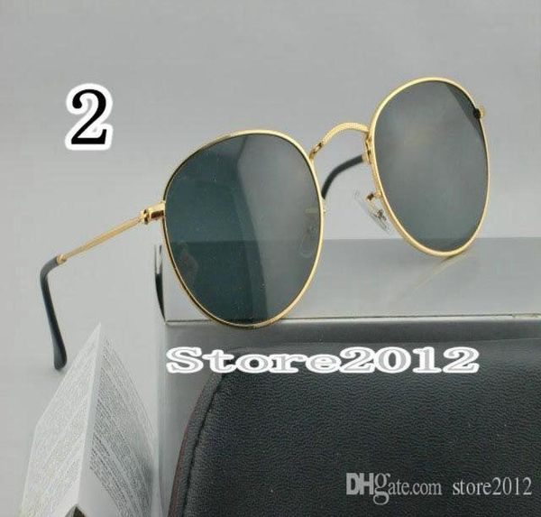 Venda novo redondo metal mens mulheres óculos de sol óculos de sol designer marca ouro preto 50mm lentes de vidro excelente qualidade 1117230