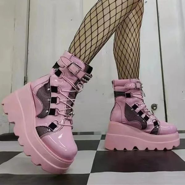Сапоги женские клинья мотоциклетные ботинки насосы 2022 летний дизайнер новая платформа высокие каблуки Lolita Shoes Fashion Sport Walking Женские туфли