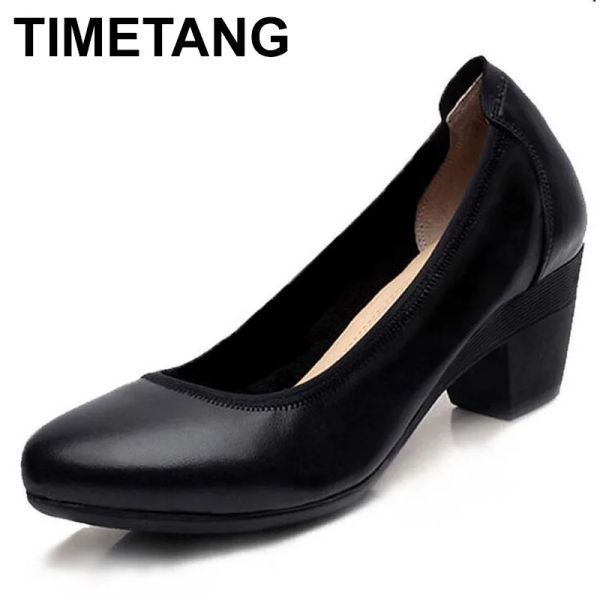 Botas timetang super macio bombas flexíveis sapatos mulheres de bombas de primavera salto médio sapatos confortáveis de sapatos 3443 C330