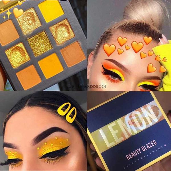 Sombra de olho 9 cores beleza vitrificada paleta de sombra amarelo limão glitter shimmer fosco sombra de olho paleta de maquiagem neon pigmentos sombrasl2403