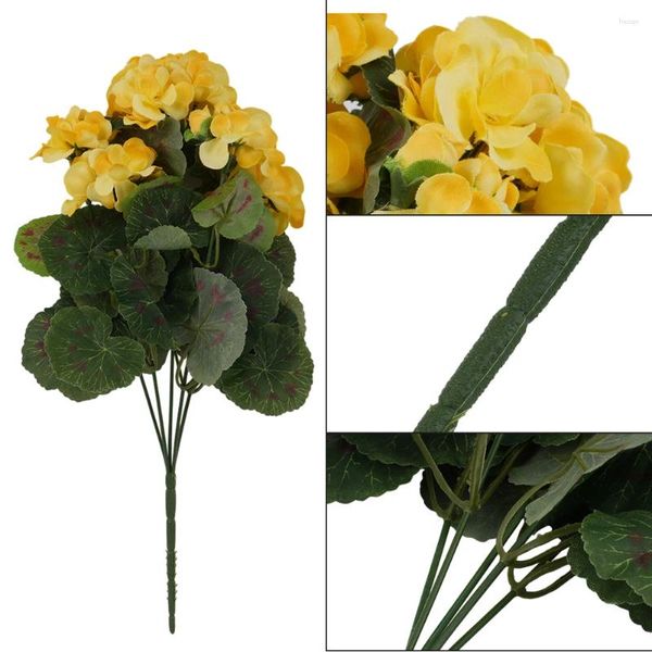 Flores decorativas beleza fio de ferro artificial gerânio rosa planta pano de seda com 5 ramos 1 grupos de alta qualidade