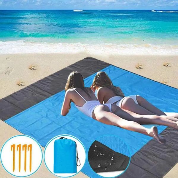 Coperta da spiaggia senza sabbia, grande tappetino da spiaggia impermeabile 82 x 79 pollici, coperta da picnic, tappetino per famiglie all'aperto per spiaggia, campeggio, escursionismo