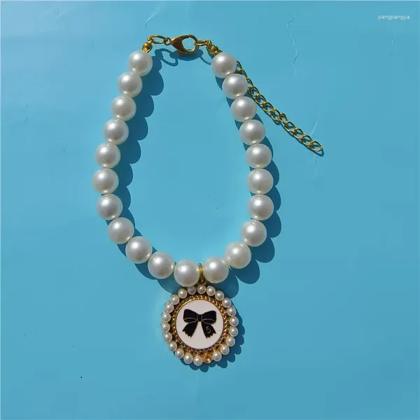 Collari per cani Collana di perle per animali domestici carina Ciondolo con stella di lusso e luna Collare per gatti Gattino regolabile con fiocco rotondo Accessori per chihuahua