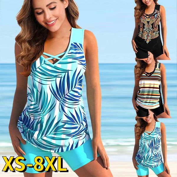 Roupa de banho feminina 2024 tankini 2 peça plus size maiô fino floral conjunto de biquíni trajes de banho colorido sexy/acolchoado sutiãs