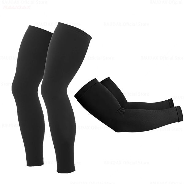 Scaldamuscoli nuovi Raudax Scaldamuscoli estivi Nero Protezione UV Scaldamuscoli da ciclismo Traspirante Bicicletta da corsa Corsa MTB Bike Leg Sleeve 2023