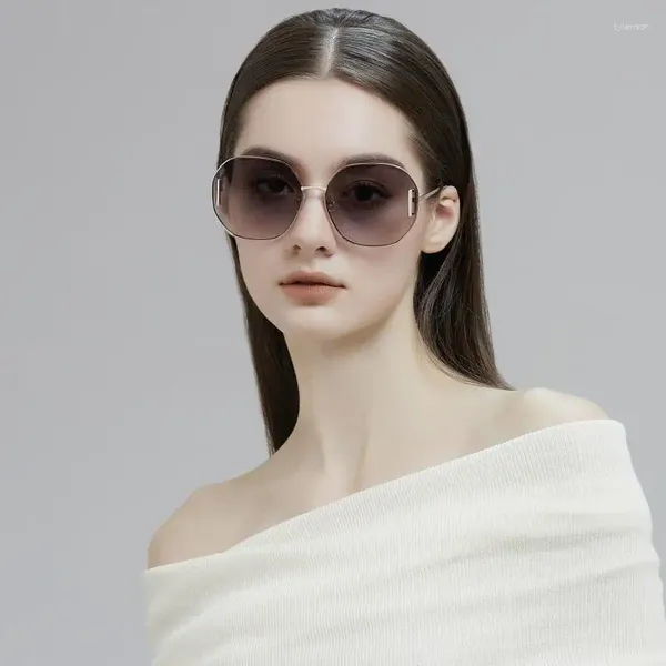 Óculos de sol hexágono mulher marca designer moda sem aro gradiente óculos de sol tons corte lente senhoras sem moldura