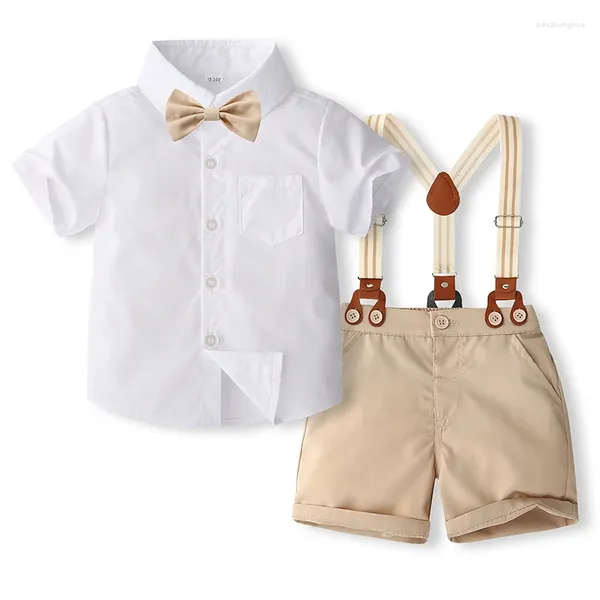 Set di abbigliamento Bambino Neonati maschi Abiti da uomo Abiti formali da festa Manica corta Papillon Camicie Bretelle Pantaloncini Tute Bambini Ragazzo Abiti