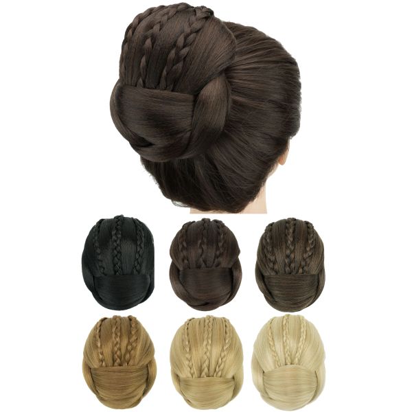 Chignon soowee 6 cores cabelo sintético trançado chignon clip no cabelo bun donut rolos acessórios para mulher