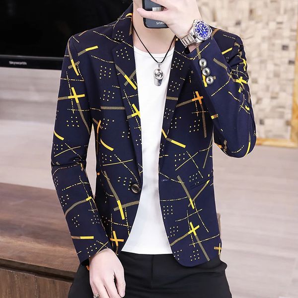 Korean Fashion Männer Blazer Schlank Polka Dot Print Anzug Jacke Casual Business Kleid Mantel Streetwear Sozialen Blazer Masculino 240309