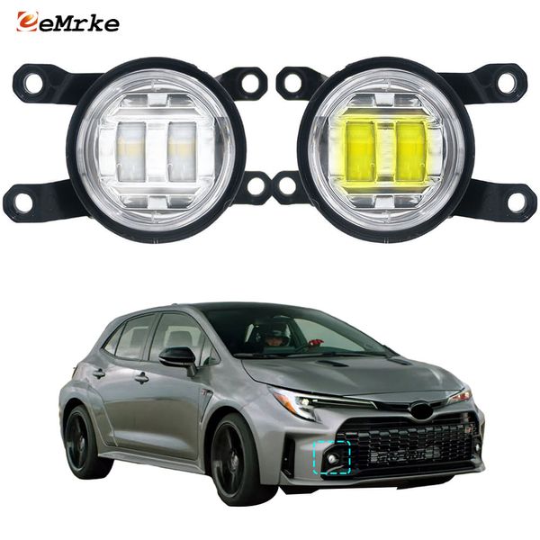 EEMRKE Led Conjunto de luzes de nevoeiro para carro para Toyota GR Corolla 2022 2023 Lâmpada de nevoeiro frontal com lente de condução DRL 30W 12V branco ou amarelo